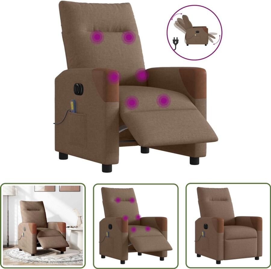VidaXL Elektrische Massagestoel elektrisch verstelbaar stof bruin Relaxstoel Comfortstoelen Lounge Stoel