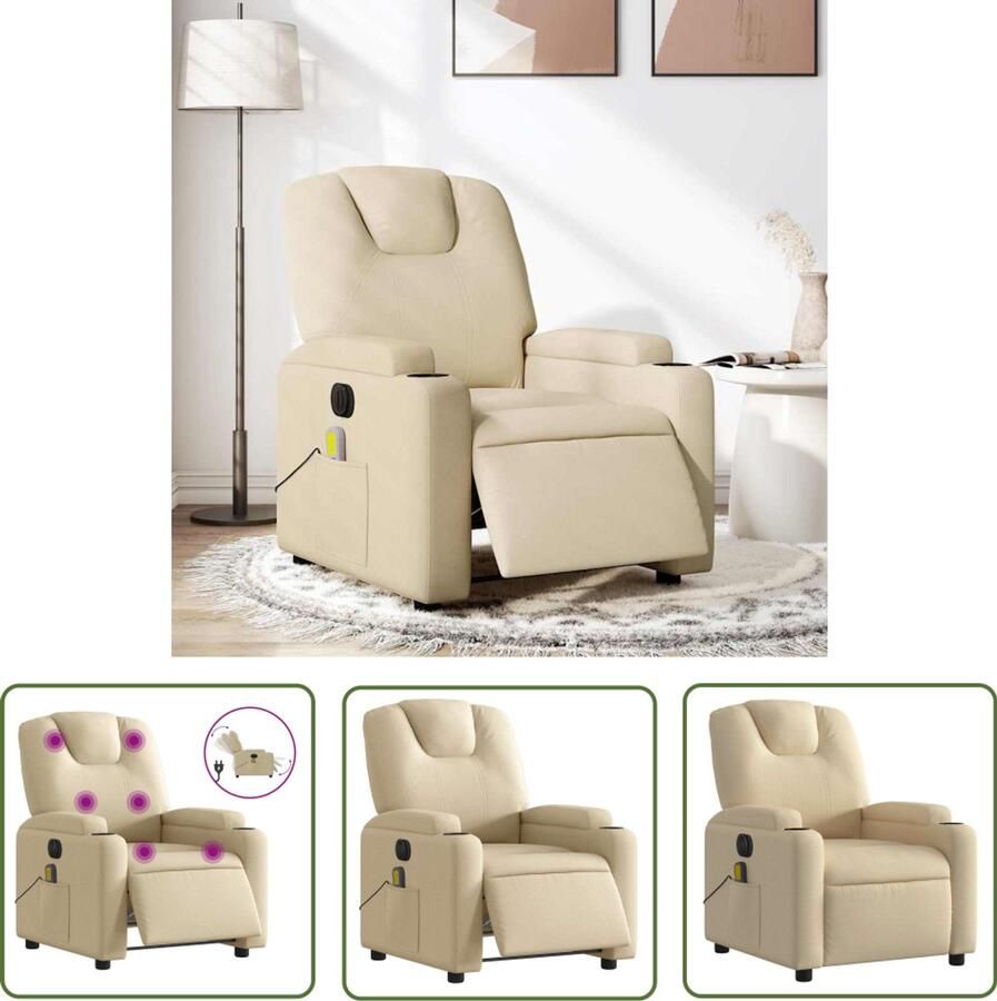 VidaXL Massagestoel elektrisch verstelbaar stof crèmekleurig Massagestoel Elektrische Massagestoel Relaxstoel Ergonomische Stoel Lounge Stoel - Foto 2
