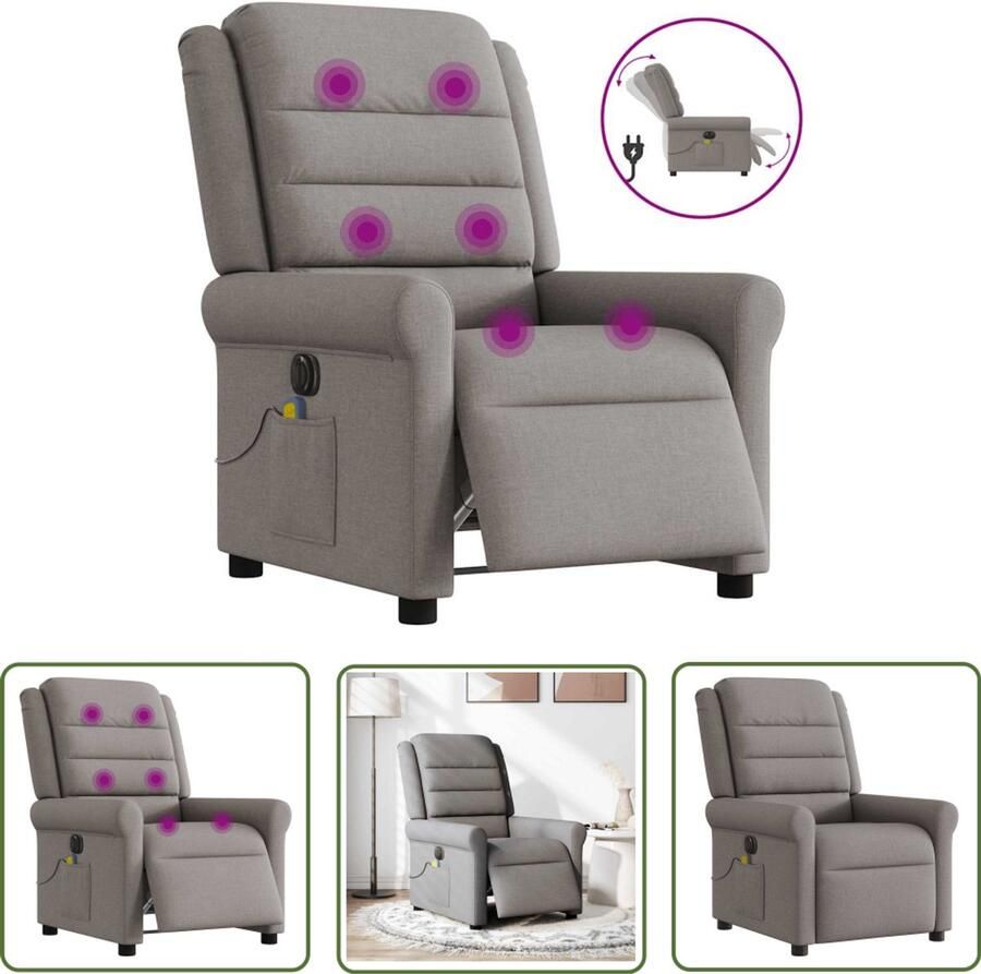 VidaXL Elektrische Massagestoel elektrisch verstelbaar stof taupe Ergonomische Stoel Relaxstoel Lounge Stoel