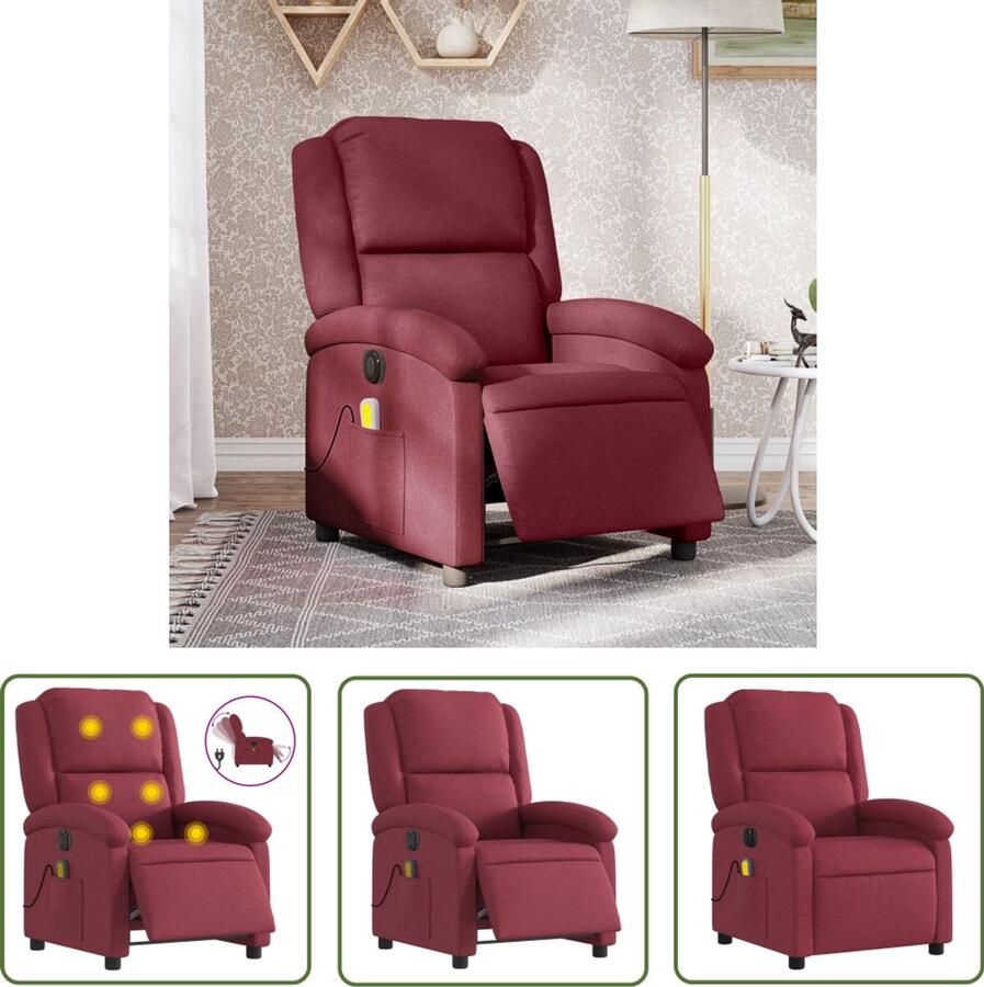 The Living Store Massagestoel elektrisch verstelbaar stof wijnrood Massagestoel Elektrische Fauteuil Lounge Stoel Relaxstoel Ergonomische Stoel