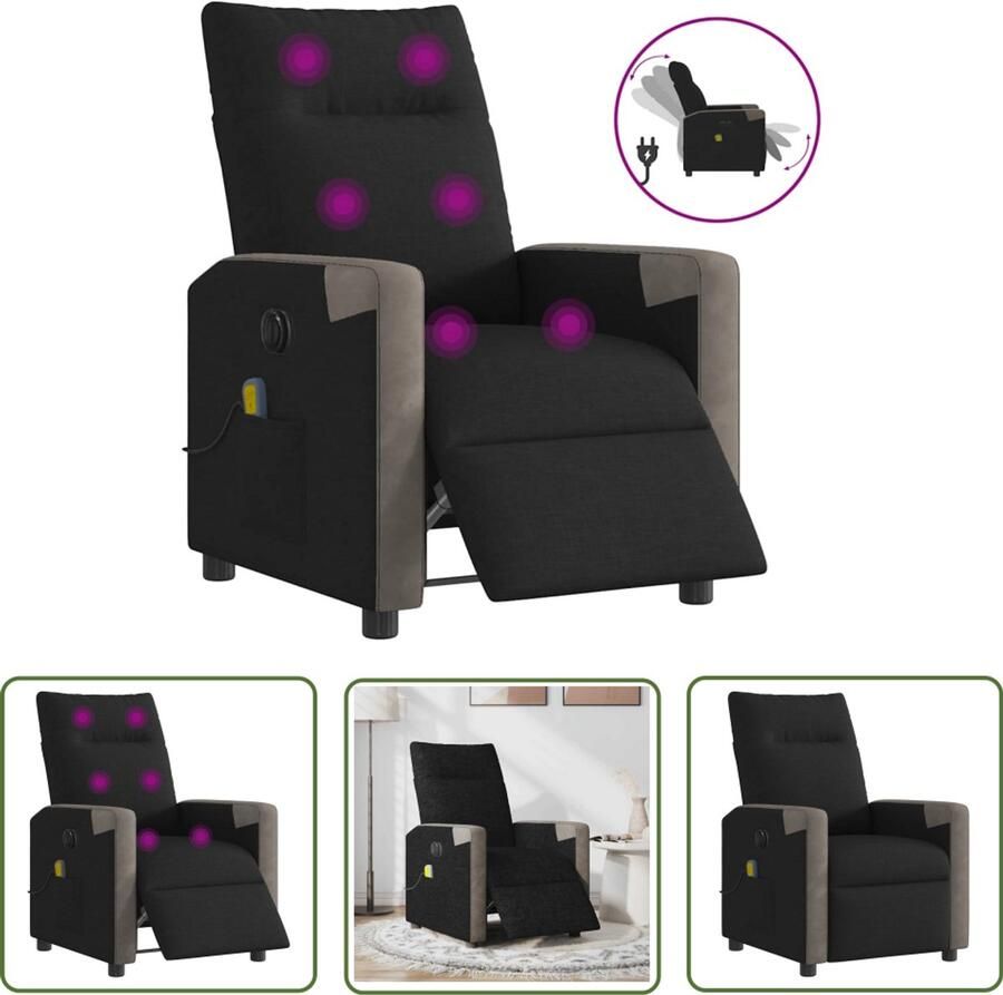 VidaXL Elektrische Massagestoel elektrisch verstelbaar stof zwart Massagefauteuil Relaxstoel Wellnessstoeltje