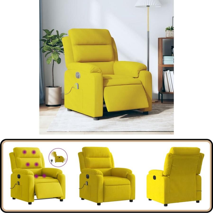 VidaXL Elektrische Massagestoel Geel Fluweel Elektrische Massagestoel Massagefauteuil Fluweel Stoel Relaxstoel Loungestoel