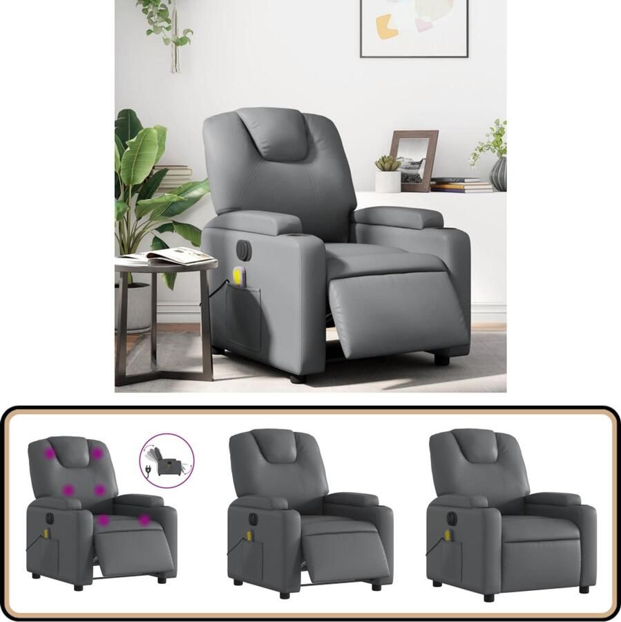 VidaXL Elektrische Massagestoel Grijs Kunstleer Elektrisch Verstelbare Massagestoel Elektrisch Verstelbare Massagestoelen Massagestoel Fauteuil
