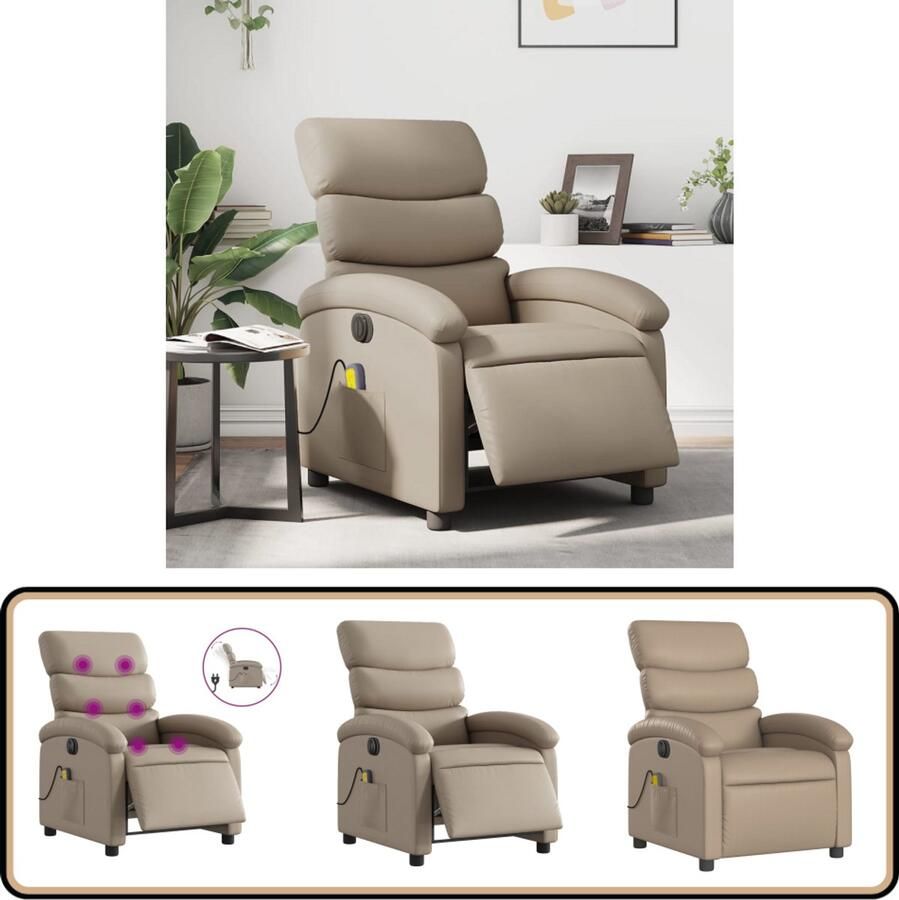 VidaXL Elektrische Massagestoel Kunstleer Cappuccino Massagestoel Elektrische Fauteuil Kapstok Lounge Stoel Relaxstoel