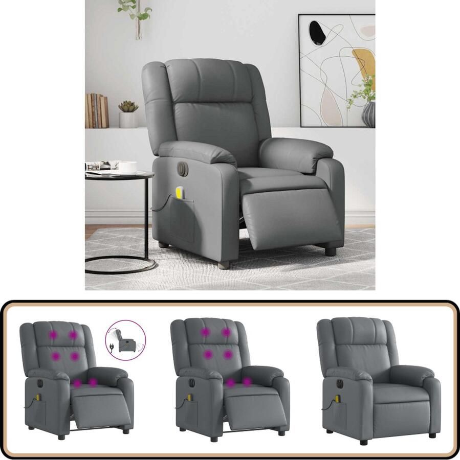 VidaXL Elektrische Massagestoel Kunstleer Grijs Elektrische Massagestoel Massagefauteuil Comfortstoelen Ergonomische Stoel Relaxstoel