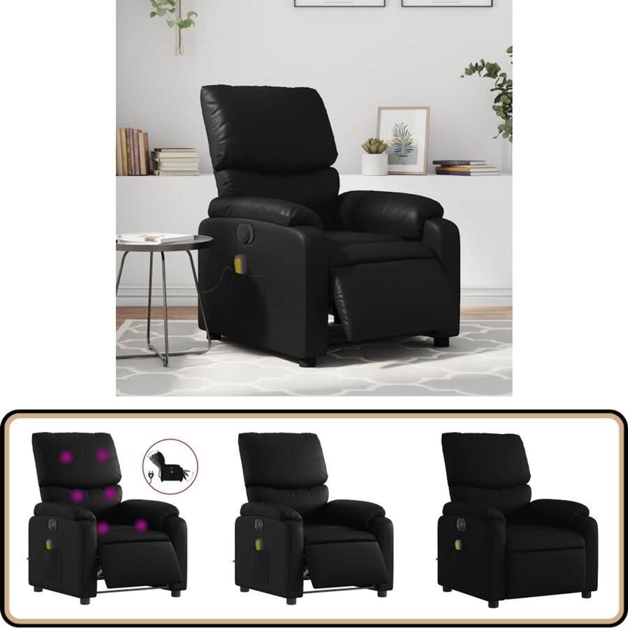 VidaXL Elektrische Massagestoel Kunstleer Zwart Elektrische Massagestoel Massagefauteuil Relaxstoel Ergonomische Stoel Lounge Stoel