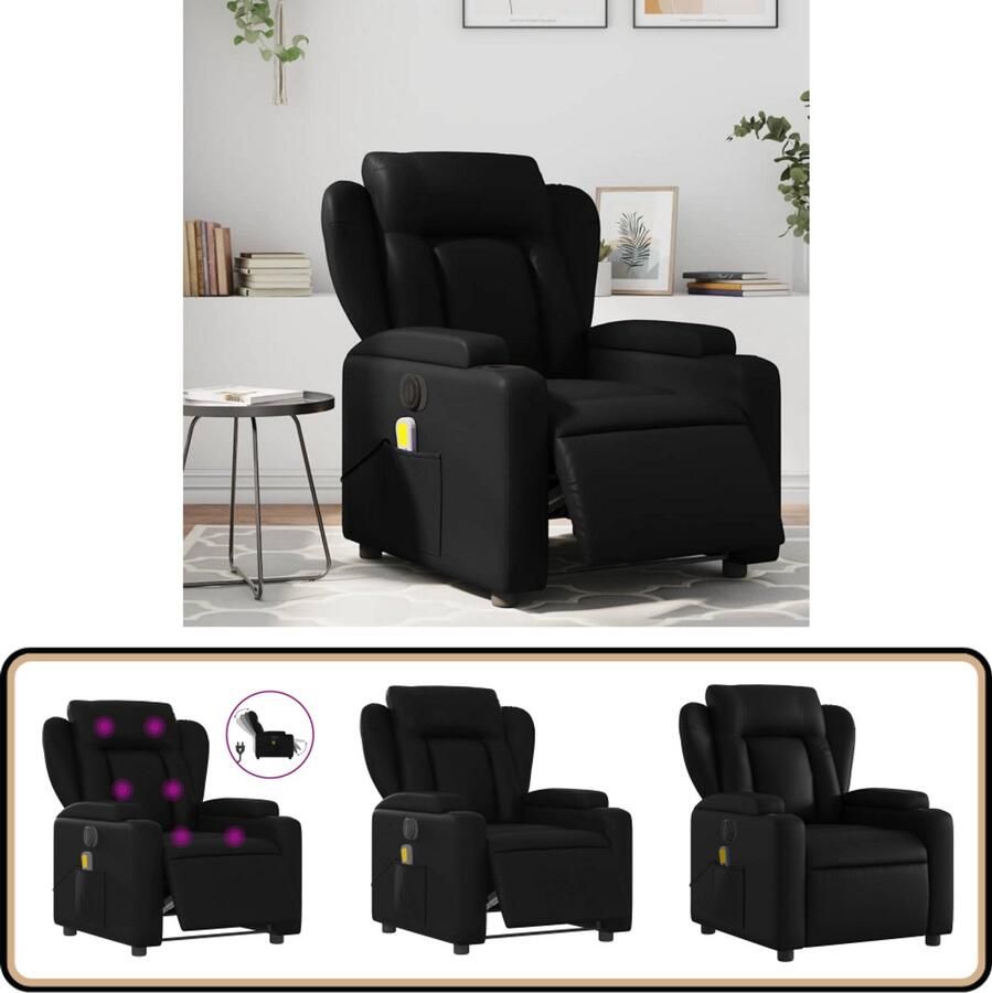 VidaXL Elektrische Massagestoel Kunstleer Zwart Elektrische Massagestoel Massagefauteuil Relaxstoel Ergonomische Stoel Lederlook Stoel