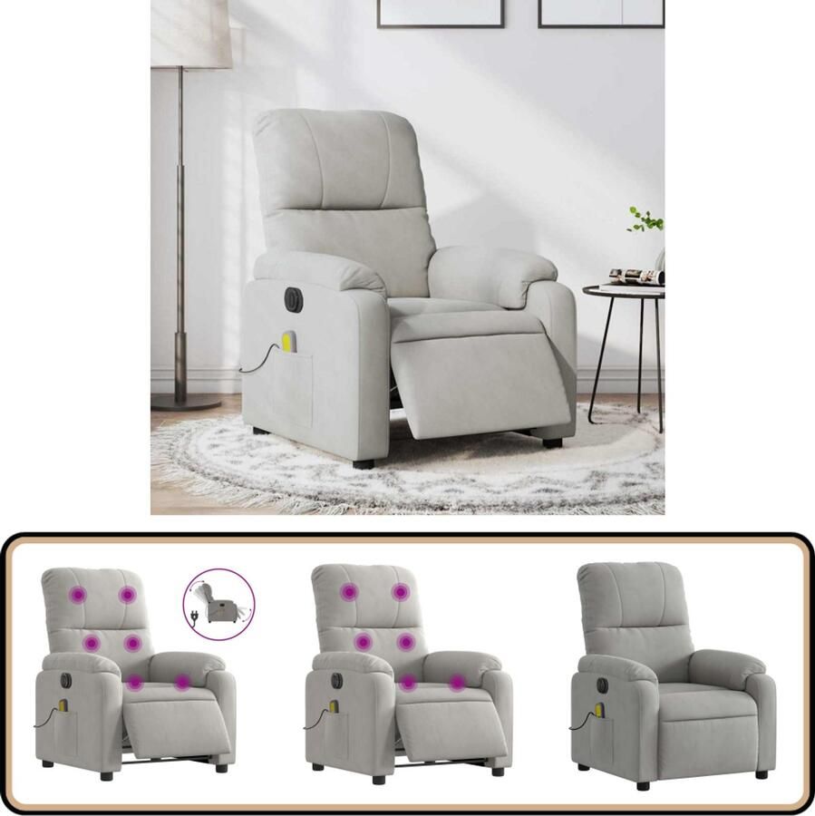 VidaXL Elektrische Massagestoel Lichtgrijs Elektrische Massagestoel Massagefauteuil Relaxstoel Loungestoel Microfiber Bank