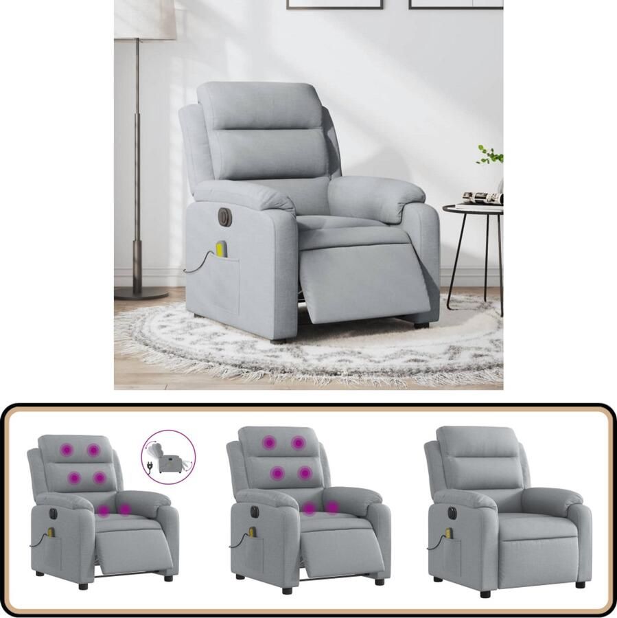 VidaXL Elektrische Massagestoel Lichtgrijs Stof Elektrische Massagestoel Massagefauteuil Ergonomische Stoel Lounge Stoel Relaxstoel