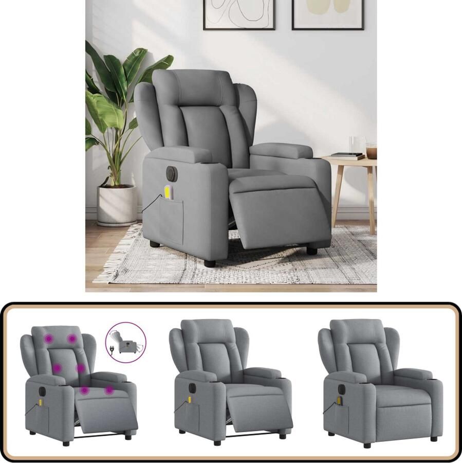 VidaXL Elektrische Massagestoel Lichtgrijs Stof Massagestoel Elektrische Fauteuil Relaxstoel Ergonomische Stoel Lounge Stoel - Foto 2