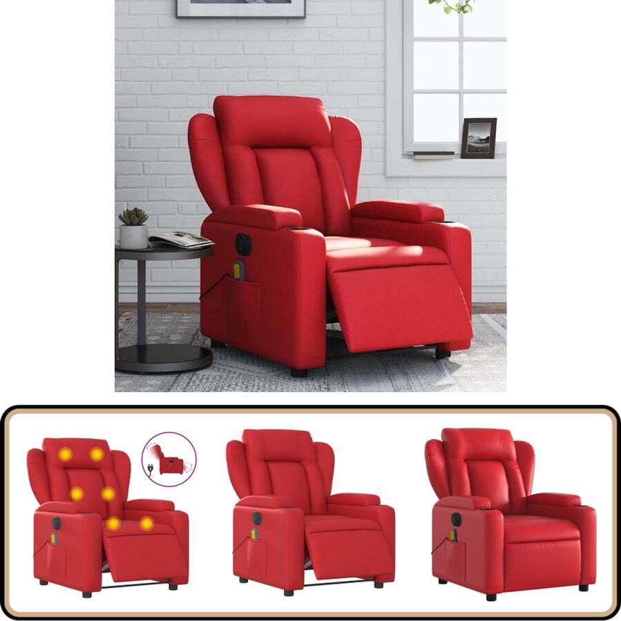 VidaXL Elektrische Massagestoel Rood Kunstleer Elektrische Massagestoel Massagefauteuil Relaxfauteuil Loungestoel Ergonomische Stoel