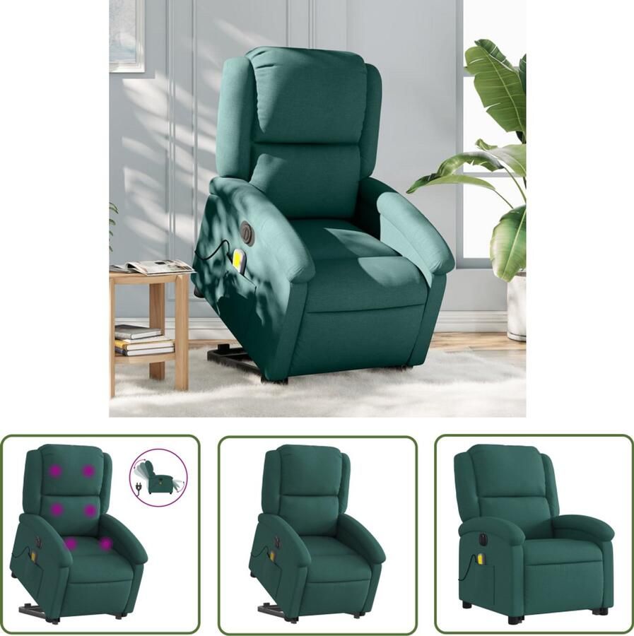 VidaXL Elektrische Massagestoel Sta-op Massagestoel Sta-op-massagestoel elektrisch verstelbaar stof donkergroen Massagerstoel Ergonomische Stoel Lounge Stoel