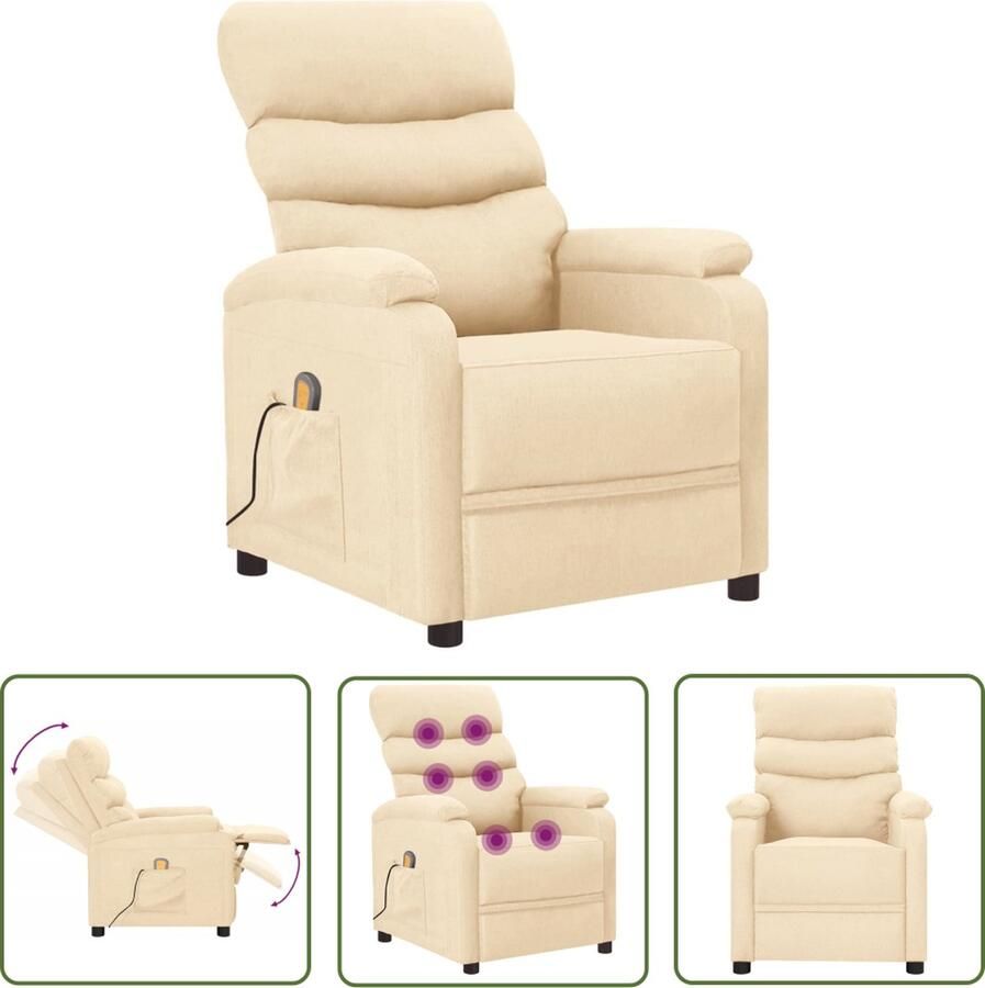 The Living Store Massagestoel stof crèmekleurig Massagestoel Elektrische Massagestoel Relaxfauteuil Loungestoel Comfortabele Stoel - Foto 2