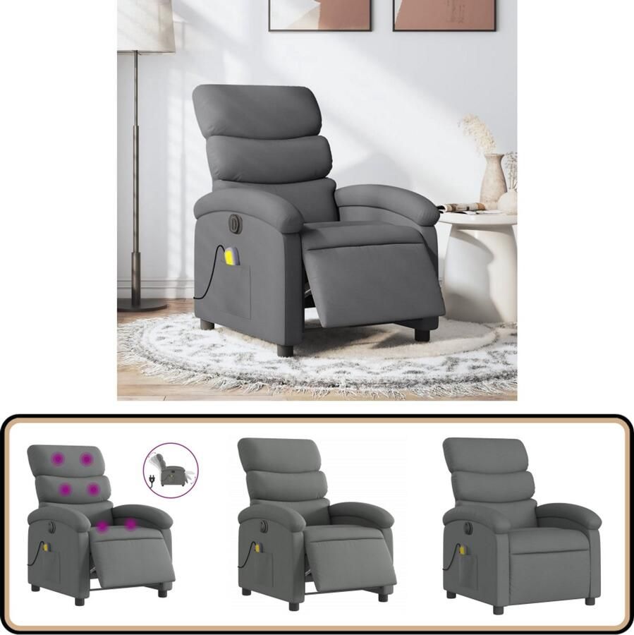 VidaXL Elektrische Massagestoel Stof Donkergrijs Elektrische Massage Fauteuil Massage Stoel Loungestoel Lederen Massage Stoel Ergonomische Stoel