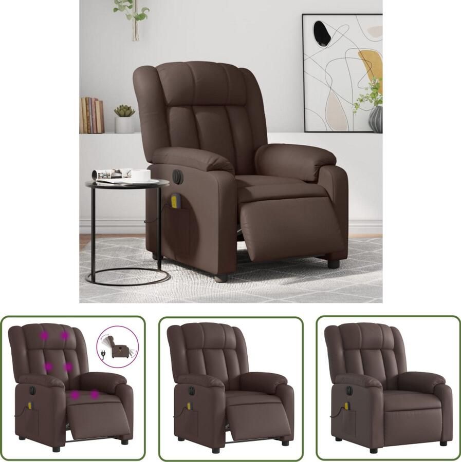 VidaXL Massagestoel verstelbaar elektrisch kunstleer bruin Massagestoel Elektrische Massagestoel Bruine Massagestoel Lederlook Massagestoel Loungestoel