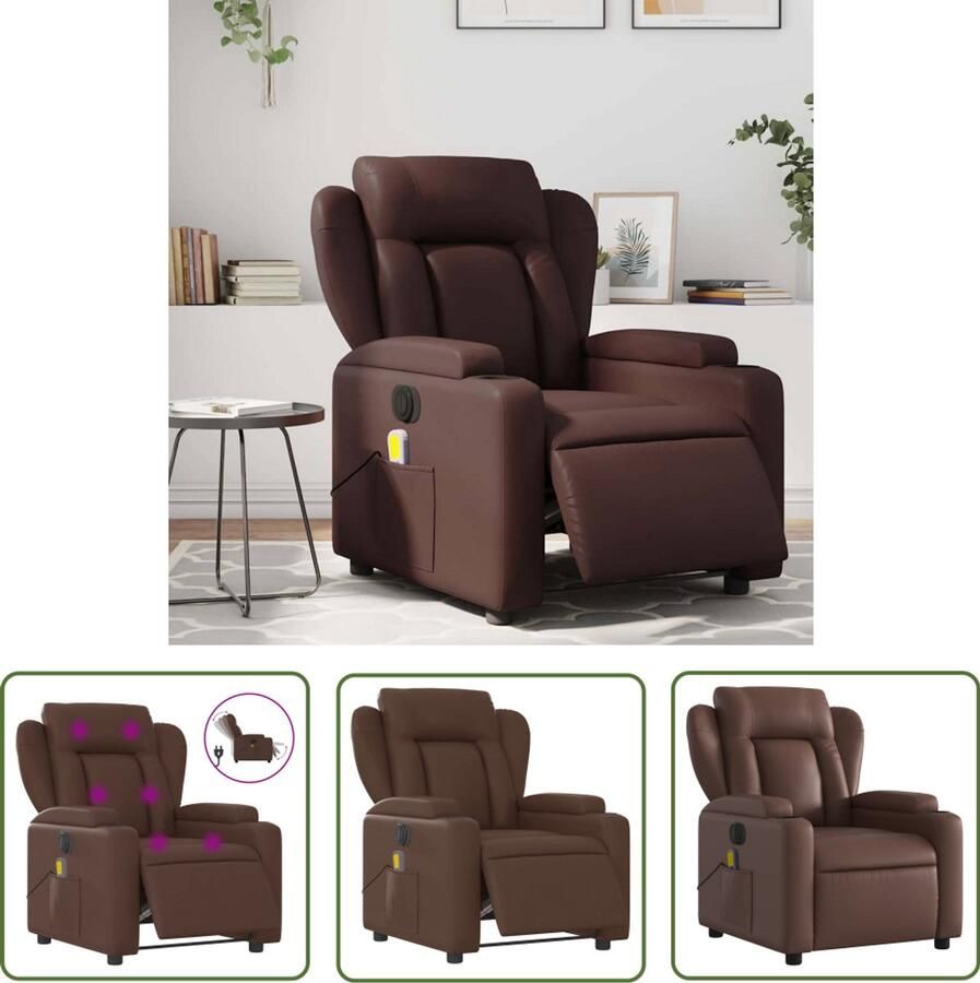 The Living Store Massagestoel verstelbaar elektrisch kunstleer bruin Elektrische Massagestoel Massagefauteuil Bruine Fauteuils Ergonomische Stoelen Lounge Stoel
