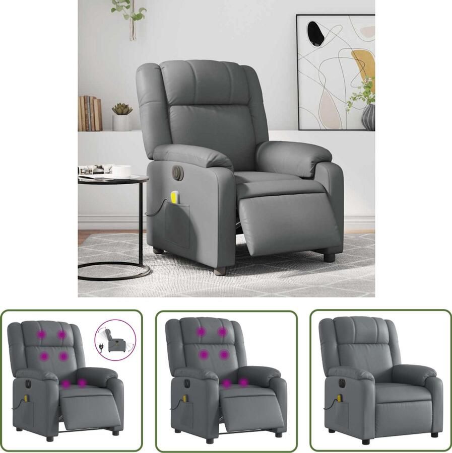 The Living Store Massagestoel verstelbaar elektrisch kunstleer grijs Elektrische Massagestoel Massagefauteuil Comfortstoelen Ergonomische Stoel Relaxstoel