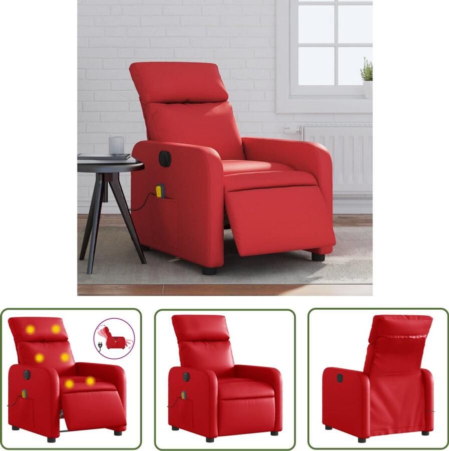 The Living Store Massagestoel verstelbaar elektrisch kunstleer rood Massagestoel Elektrische Fauteuil Massagestoel Comfortstoeltje Lounge Stoel