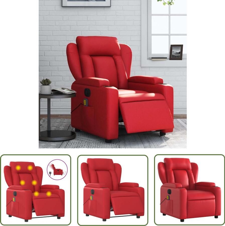 The Living Store Massagestoel verstelbaar elektrisch kunstleer rood Elektrische Massagestoel Massagefauteuil Relaxfauteuil Loungestoel Ergonomische Stoel