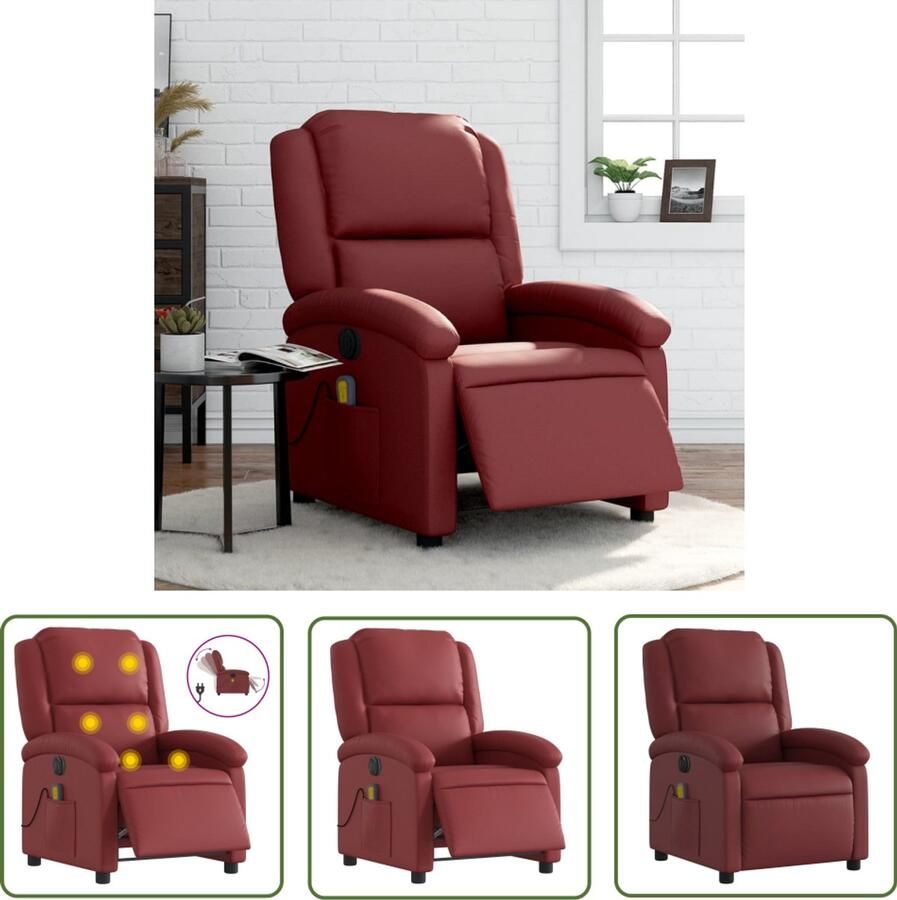 The Living Store Massagestoel verstelbaar elektrisch kunstleer wijnrood Elektrische Massagestoel Massagefauteuil Elektrische Relaxfauteuil Lounge Stoel Ergonomische Stoel