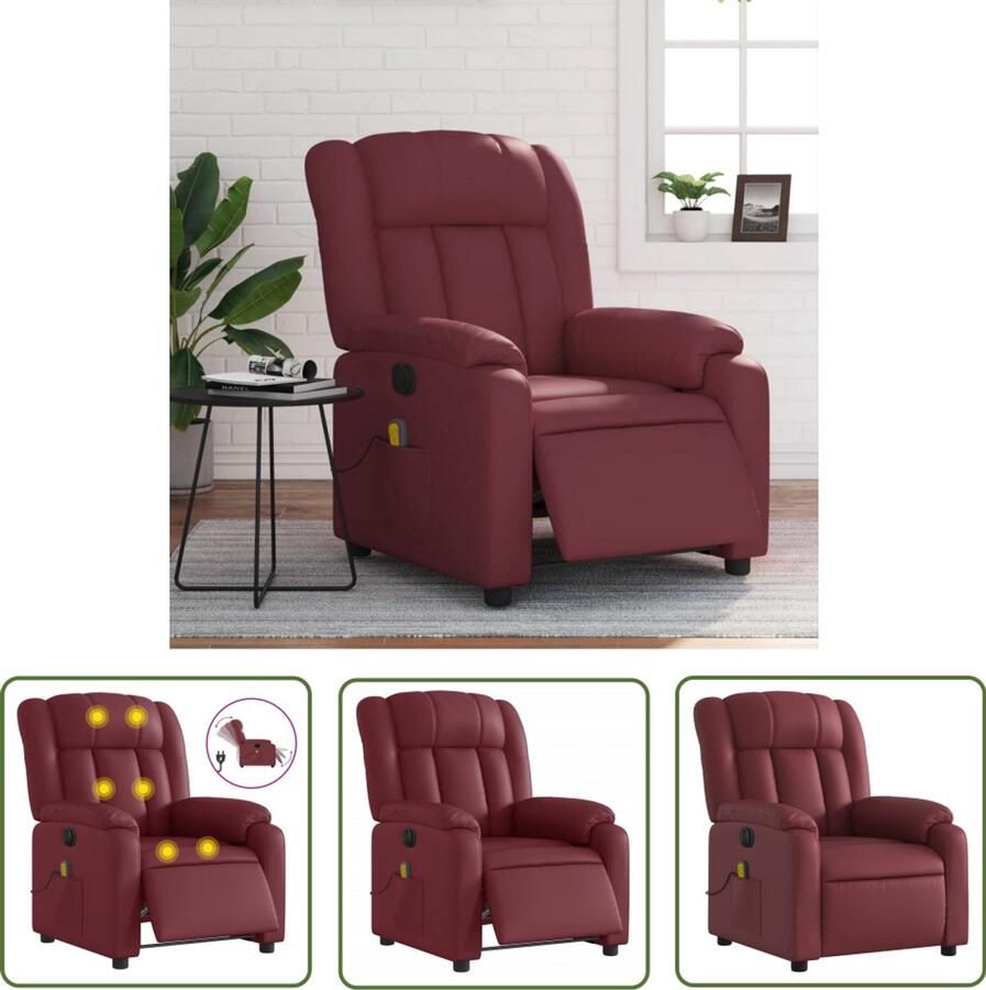 The Living Store Massagestoel verstelbaar elektrisch kunstleer wijnrood Massagestoel Elektrische Fauteuil Lounge Stoel Relaxstoel Massage