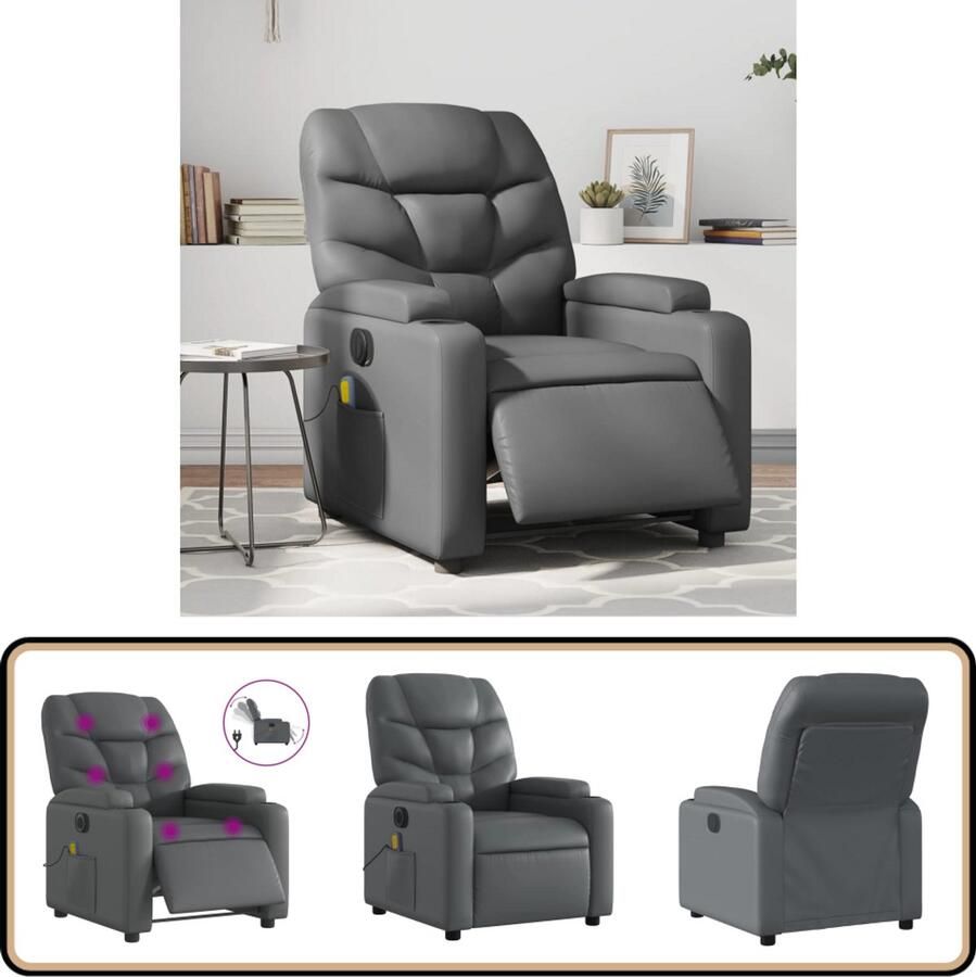 VidaXL elektrische massagestoel verstelbaar grijs Elektrische Massagestoel Massagefauteuil Relaxstoel Ergonomische Stoel Loungestoel