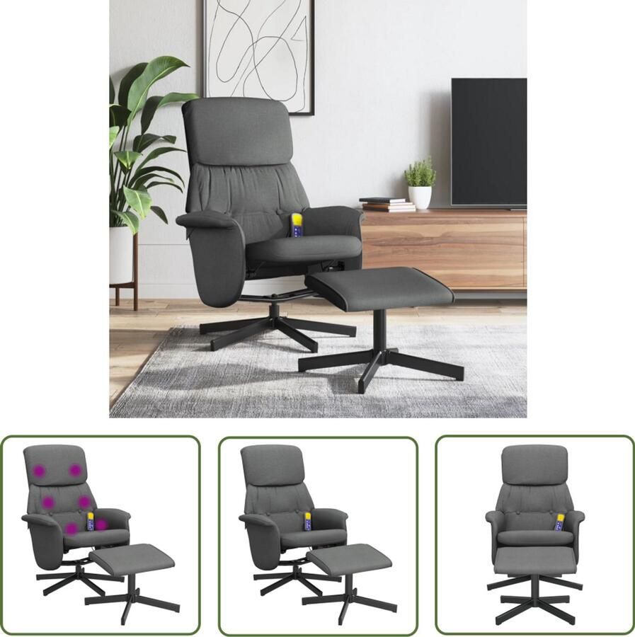 VidaXL Massagestoel verstelbaar met voetenbank stof donkergrijs Massagestoel Elektrische Massagestoel Verstelbare Massagestoel Relaxstoel Ergonomische Stoel