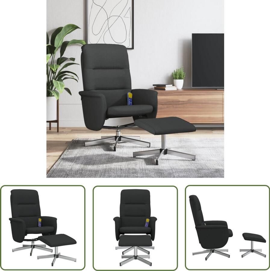 The Living Store Massagestoel verstelbaar met voetenbank stof zwart Massagestoel Relaxstoel Elektrische Massage Wellness Zithoogte Verstelbaar