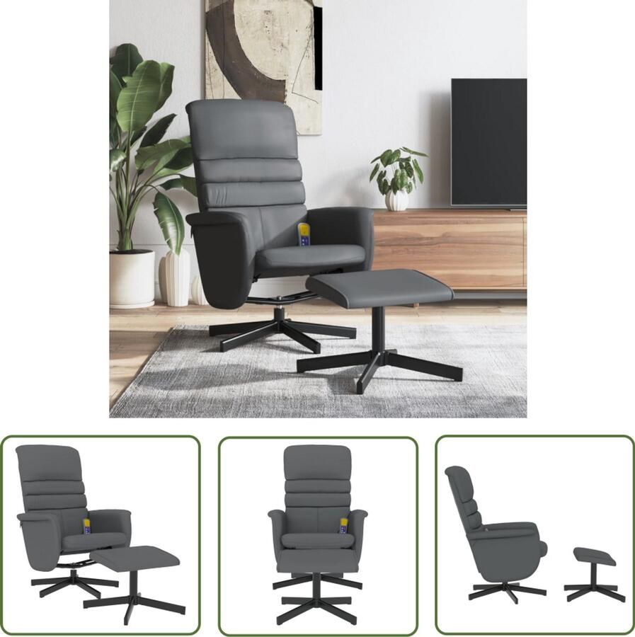 The Living Store Massagestoel verstelbaar met voetenbankje kunstleer grijs Massagestoel Massagefauteuil Elektrische Massagestoel Loungestoel Kantoorstoelen