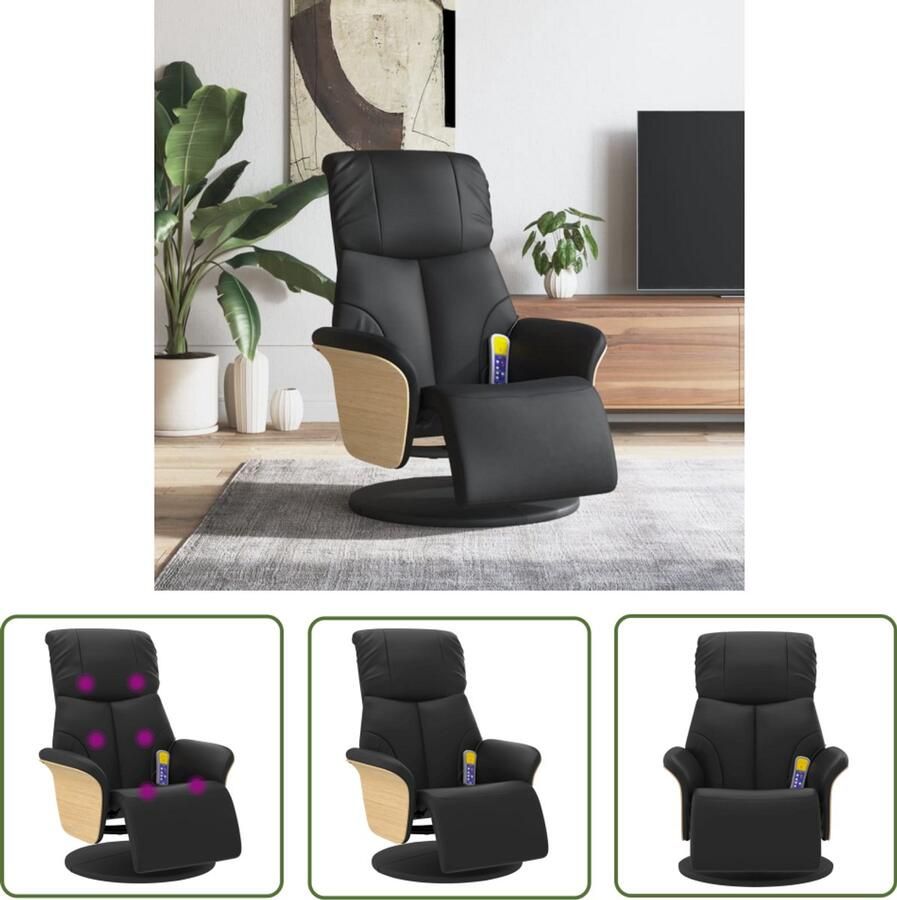 The Living Store Massagestoel verstelbaar met voetensteun kunstleer zwart Massagestoel Relaxstoel Ergonomische Stoel Elektrische Massage Wellness