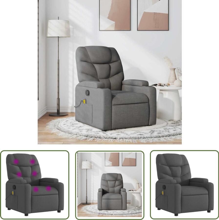 VidaXL Massagestoel verstelbaar stof donkergrijs Massagestoel Elektrische Massagestoel Lounge Stoel Relaxstoel Ergonomische Stoel