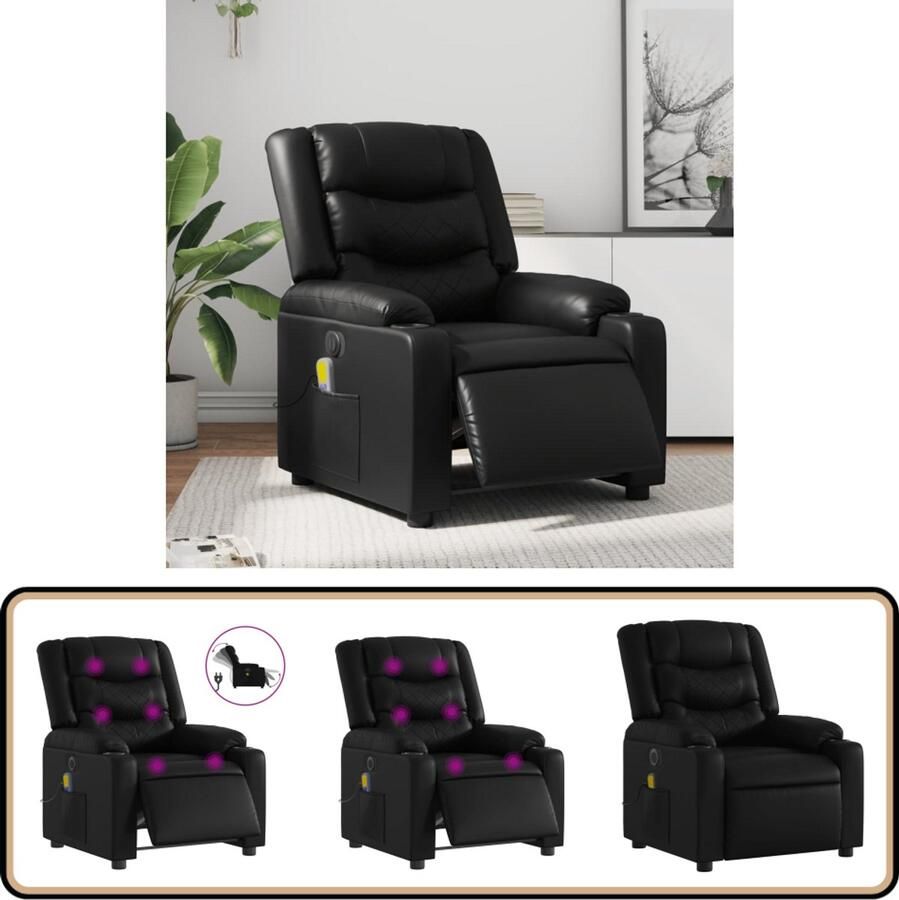 VidaXL Elektrische Massagestoel Zwart Kunstleer Massagestoel Elektrische Fauteuil Lounge Stoel Relaxstoel Ergonomische Stoel