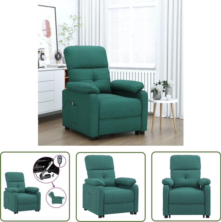 The Living Store Fauteuil verstelbaar elektrisch stof donkergroen Elektrische Fauteuil Elektrische Relaxfauteuil Loungefauteuil Hogerug Fauteuill Lederlook Fauteuil