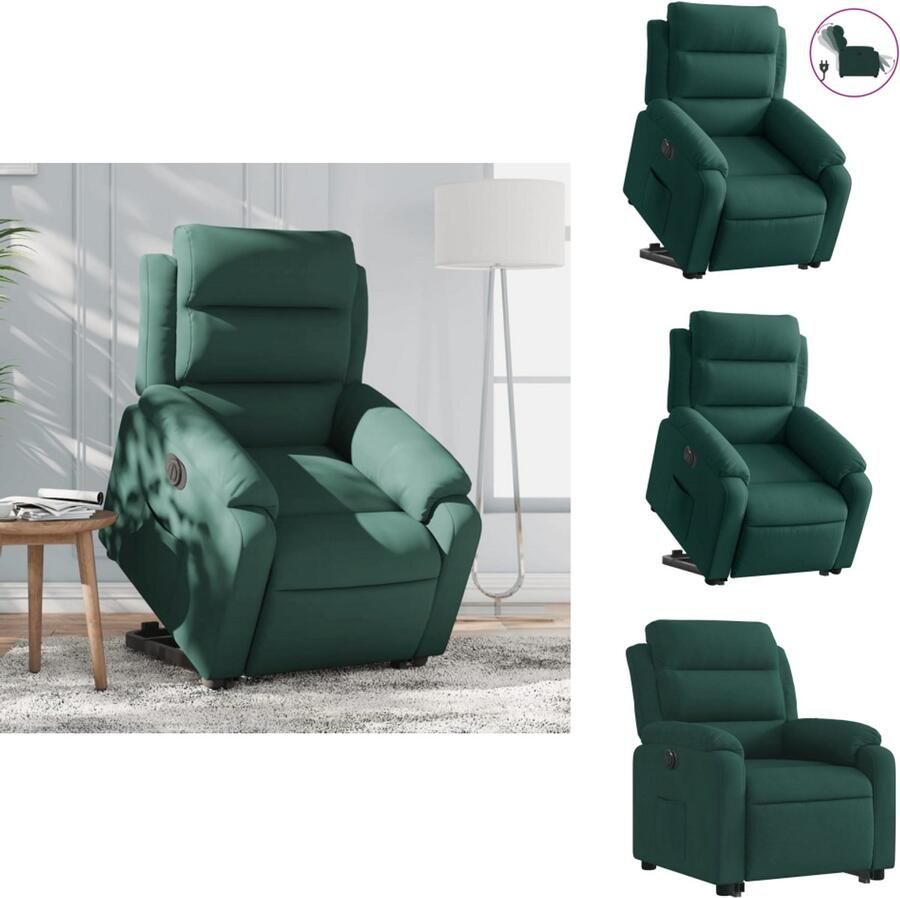 VidaXL Elektrische Sta-op-fauteuil Elektrische Sta-op-fauteuils Elektrische Fauteuil Elektrische Stoel Voor Ouderen Sta-op-stoel elektrisch fluweel donkergroen