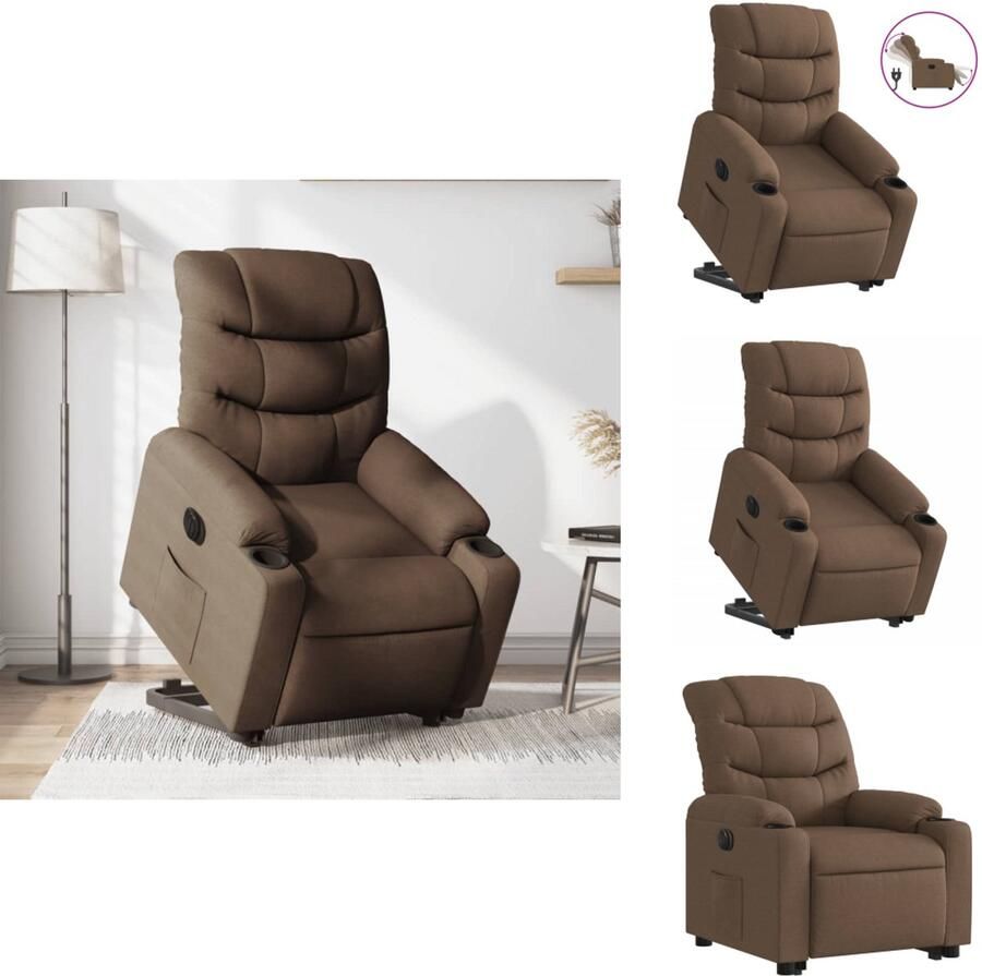 VidaXL Elektrische Sta-op-fauteuil Elektrische Sta-op-fauteuils Elektrische Fauteuil Elektrische Stoel Voor Ouderen Sta-op-stoel elektrisch verstelbaar stof bruin