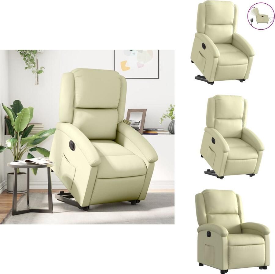 VidaXL Elektrische Sta-op-fauteuil Elektrische Sta-op-fauteuils Elektrische Fauteuil Elektrische Stoel Voor Ouderen Sta-op-stoel elektrisch echt leer crèmekleurig