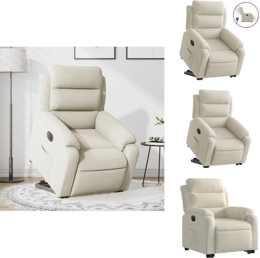 VidaXL Elektrische Sta-op-fauteuil Elektrische Sta-op-fauteuils Elektrische Fauteuil Elektrische Stoel Voor Ouderen Sta-op-stoel elektrisch verstelbaar fluweel crèmekleurig