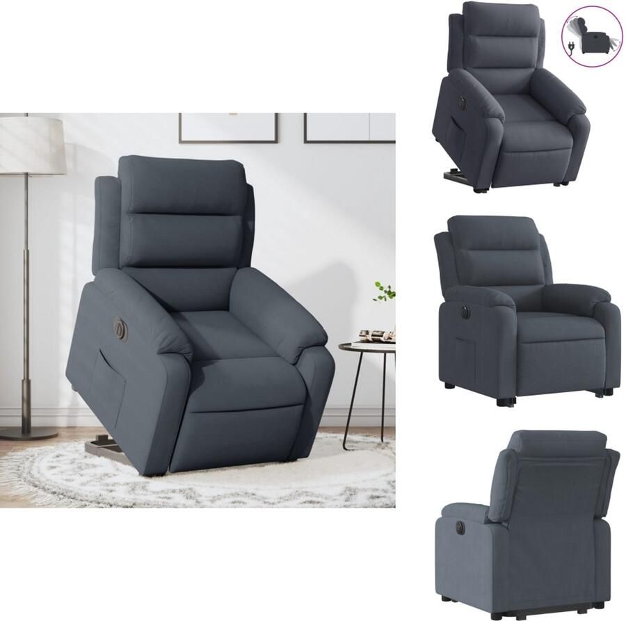 VidaXL Elektrische Sta-op-fauteuil Elektrische Sta-op-fauteuils Elektrische Fauteuil Elektrische Stoel Voor Ouderen Sta-op-stoel elektrisch verstelbaar fluweel donkergrijs