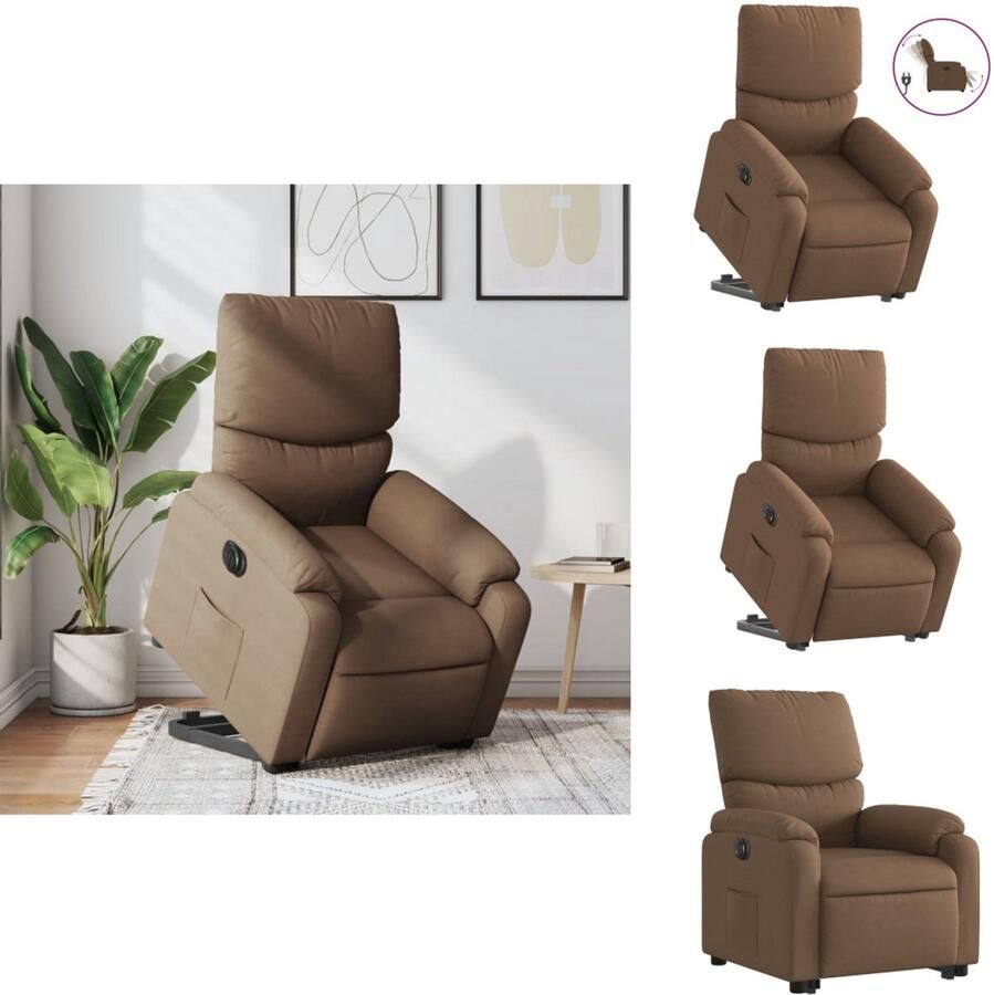 VidaXL Elektrische Sta-op-fauteuil Elektrische Sta-op-fauteuils Elektrische Fauteuil Elektrische Stoel Voor Ouderen Sta-op-stoel elektrisch verstelbaar stof bruin - Foto 2