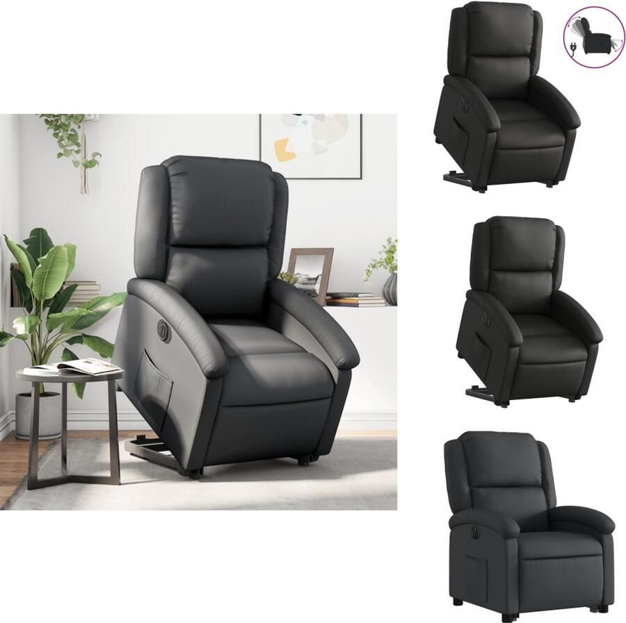 VidaXL Elektrische Sta-op-fauteuil Elektrische Sta-op-fauteuils Elektrische Fauteuil Elektrische Stoel Voor Ouderen Sta-op-stoel elektrisch echt leer zwart