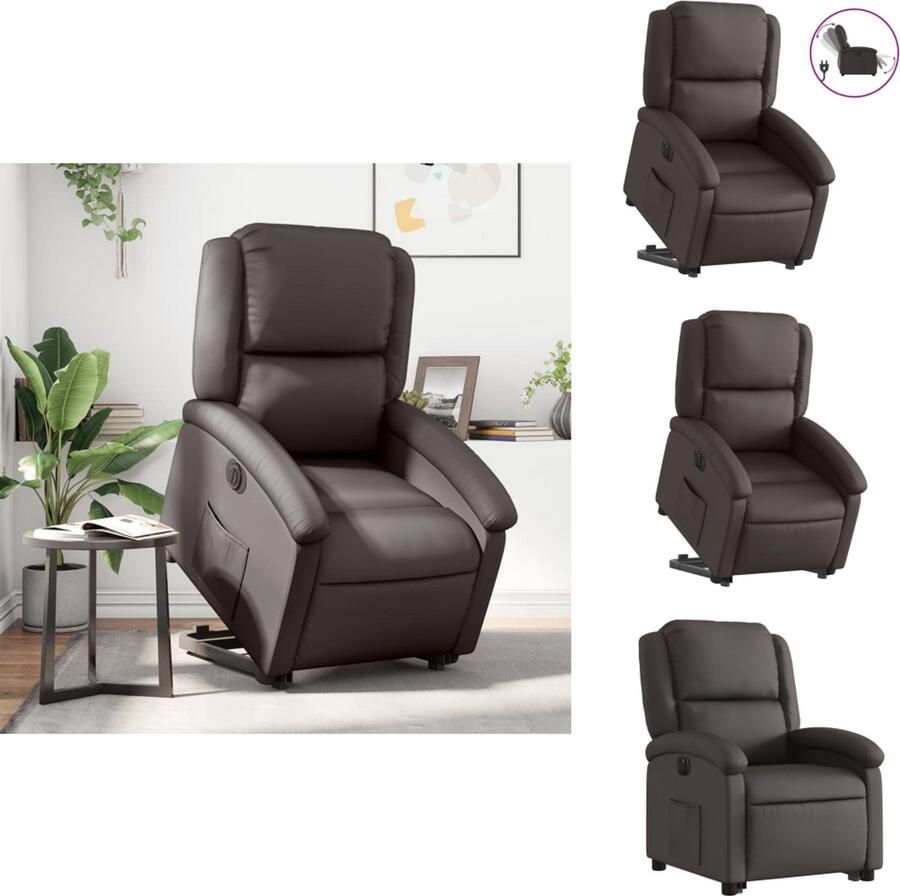 VidaXL Elektrische Sta-op-fauteuil Elektrische Sta-op-fauteuils Elektrische Fauteuil Elektrische Stoel Voor Ouderen Sta-op-stoel elektrisch echt leer donkerbruin