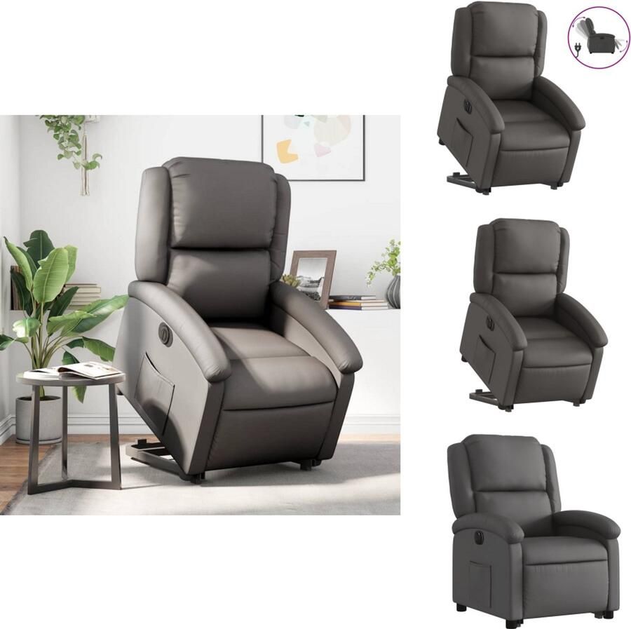 VidaXL Elektrische Sta-op-fauteuil Elektrische Sta-op-fauteuils Elektrische Fauteuil Elektrische Stoel Voor Ouderen Sta-op-stoel elektrisch echt leer grijs
