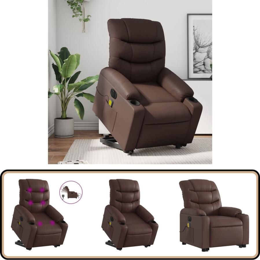 VidaXL elektrische sta-op massagestoel bruin Elektrische Stoel Massagerstoel Sta Op Stoel Bruine Stoel Loungestoel