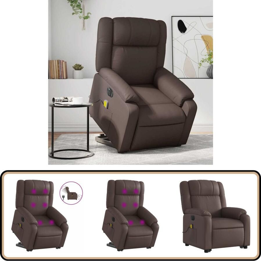 VidaXL Elektrische Sta-op-Massagestoel Bruin Elektrische Stoel Massagerstoel Sta-op Stoel Loungestoel Relaxfauteuil