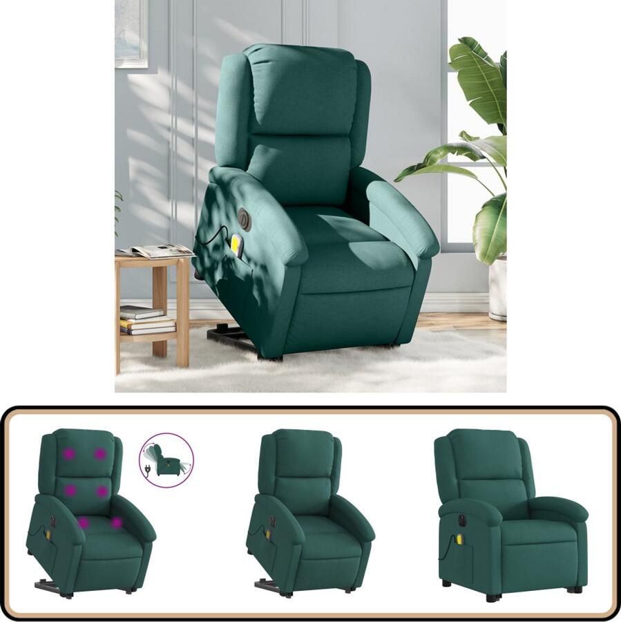VidaXL Elektrische Sta-op Massagestoel Donkergroen Elektrische Stoel Massagerstoel Sta Op Stoel Ergonomische Stoel Lounge Stoel
