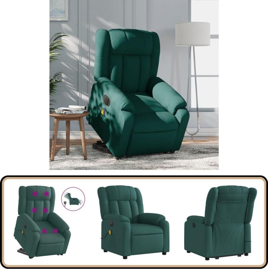 VidaXL Elektrische Sta-op Massagestoel Donkergroen Elektrische Stoel Massagerstoel Sta Op Stoel Ergonomische Stoel Relaxfauteuil
