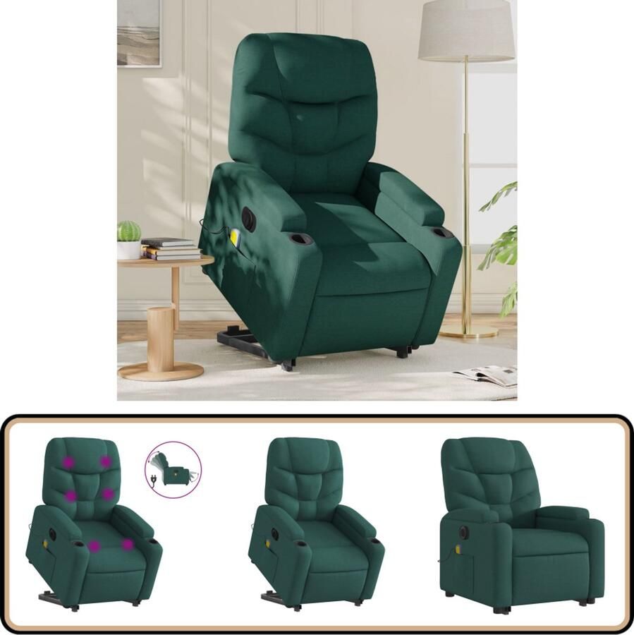 VidaXL elektrische sta-op massagestoel donkergroen Elektrische Stoel Sta-opstoel Massage Stoel Ergonomische Stoel Relaxfauteuil