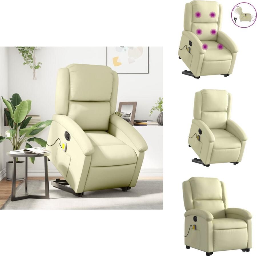 VidaXL Elektrische Sta-op-massagestoel Elektrische Sta-op-massagestoelen Elektrische Massagestoel Elektrische Sta-op-stoel Sta-op-massagestoel elektrisch echt leer crèmekleurig