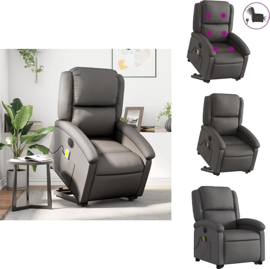 VidaXL Elektrische Sta-op-massagestoel Elektrische Sta-op-massagestoelen Elektrische Massagestoel Elektrische Sta-op-stoel Sta-op-massagestoel elektrisch echt leer grijs