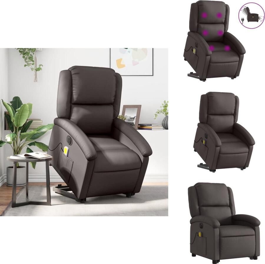 VidaXL Elektrische Sta-op-massagestoel Elektrische Sta-op-massagestoelen Elektrische Massagestoel Elektrische Sta-op-stoel Sta-op-massagestoel elektrisch echt leer donkerbruin